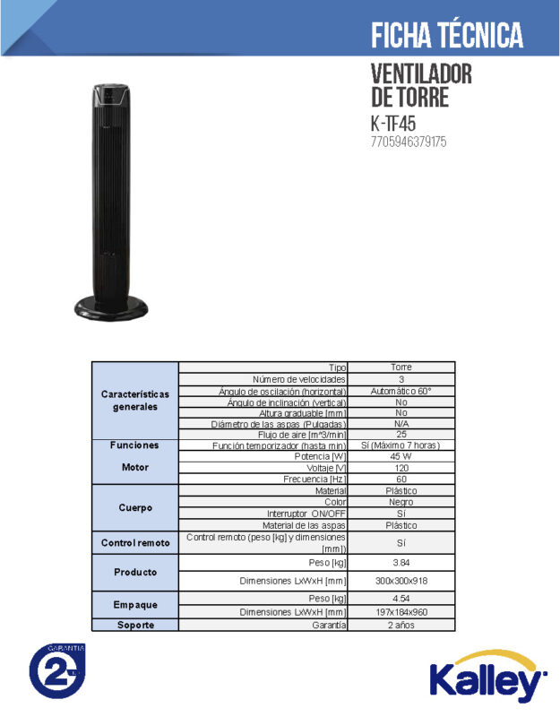 Kalley K TF45 Ficha tecnica