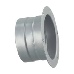 Brida metálica circular galvanizada para acople de ductos flexibles, con base perforada para fijación mural