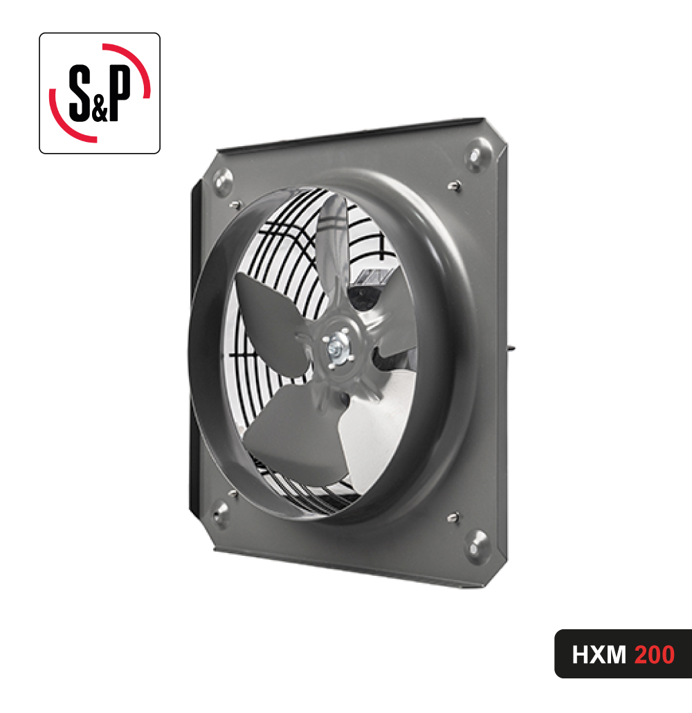 Extractor Axial Directo HXM 200 Extractor axial directo HXM 200 de Soler & Palau instalado en muro, para locales comerciales y talleres